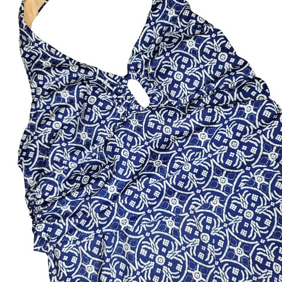 Lands End blue floral geometric pattern tankini top swim suit beach size 4 - Picture 4 of 4